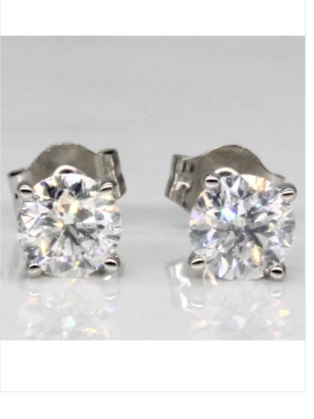 14K White Gold & Genuine Earth Mined Classic Diamond Stud Earrings